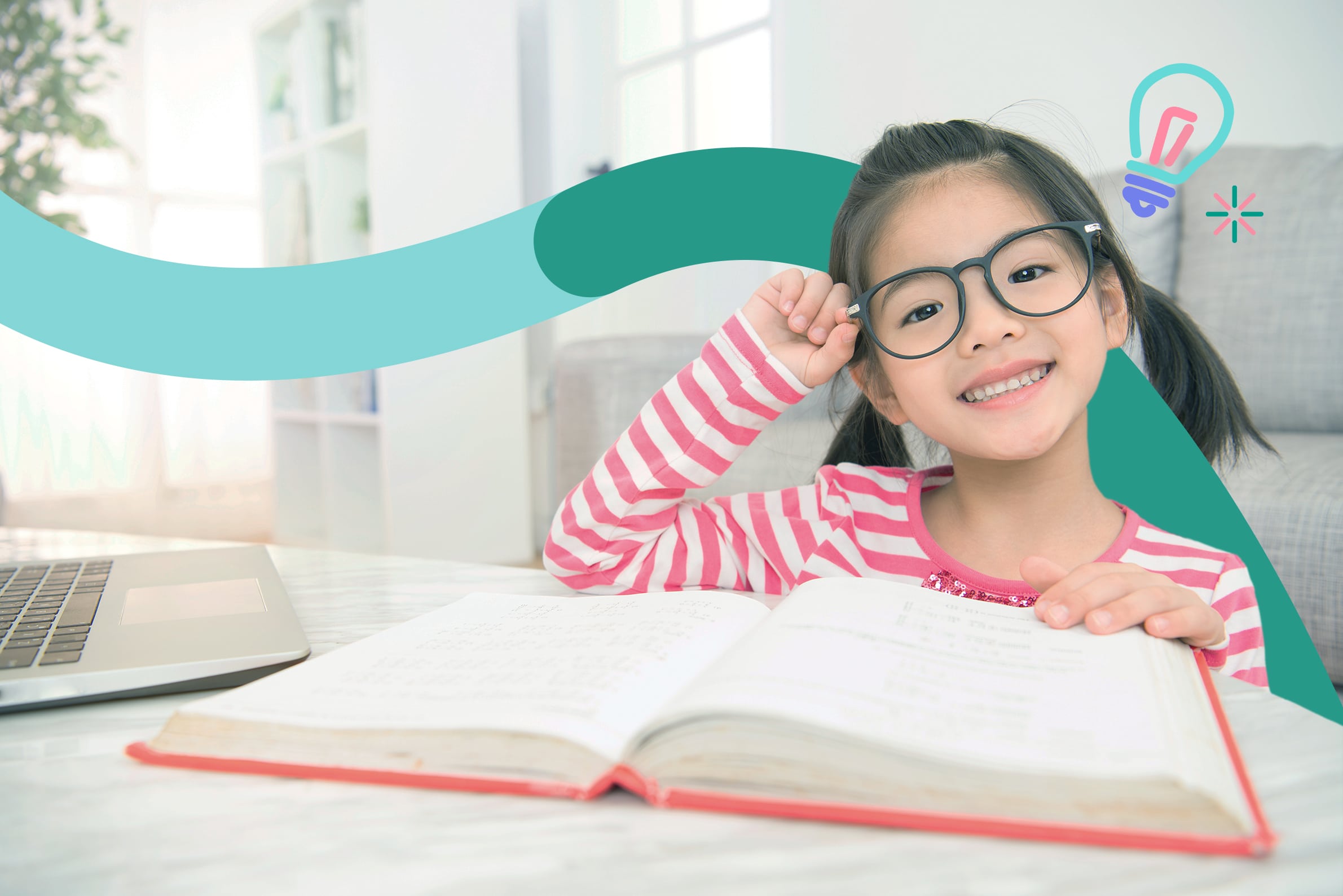 A bespectacled girl enjoys learning Chinese
